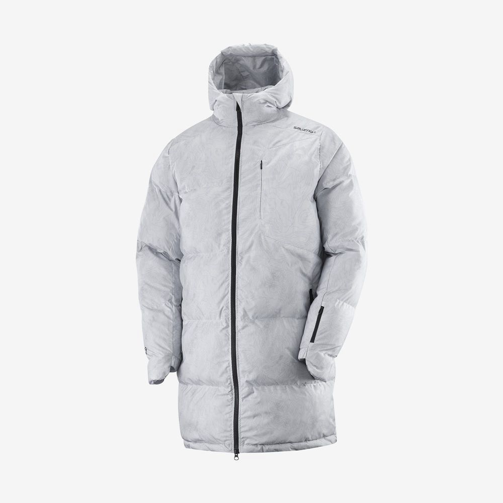 Salomon Singapore Mens Jackets - OUTLIFE PACKABLE LONG PUFFER JKT U Grey | 82634-CZUP